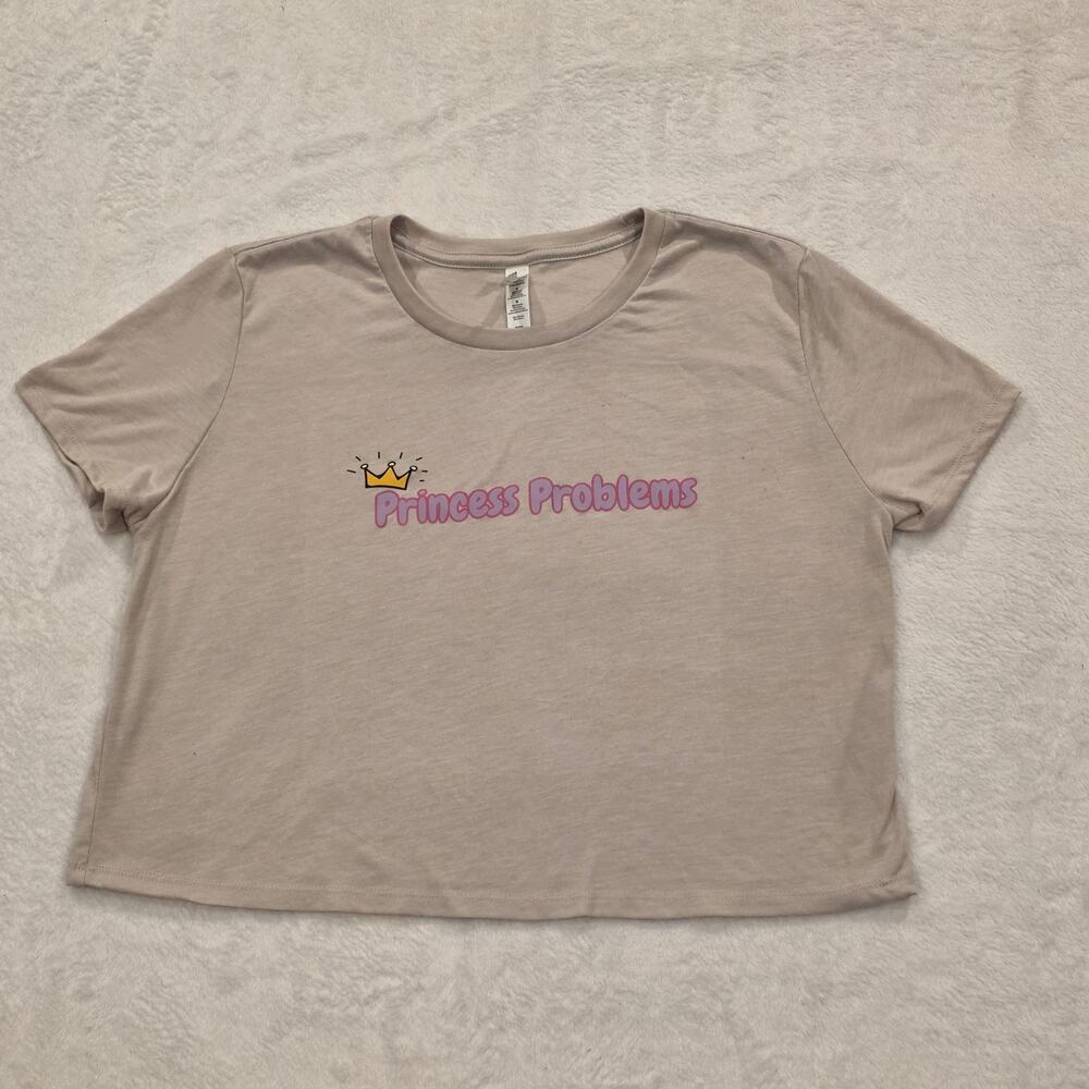 Princess Problems Women's Size Medium Beige Graphic Crop
